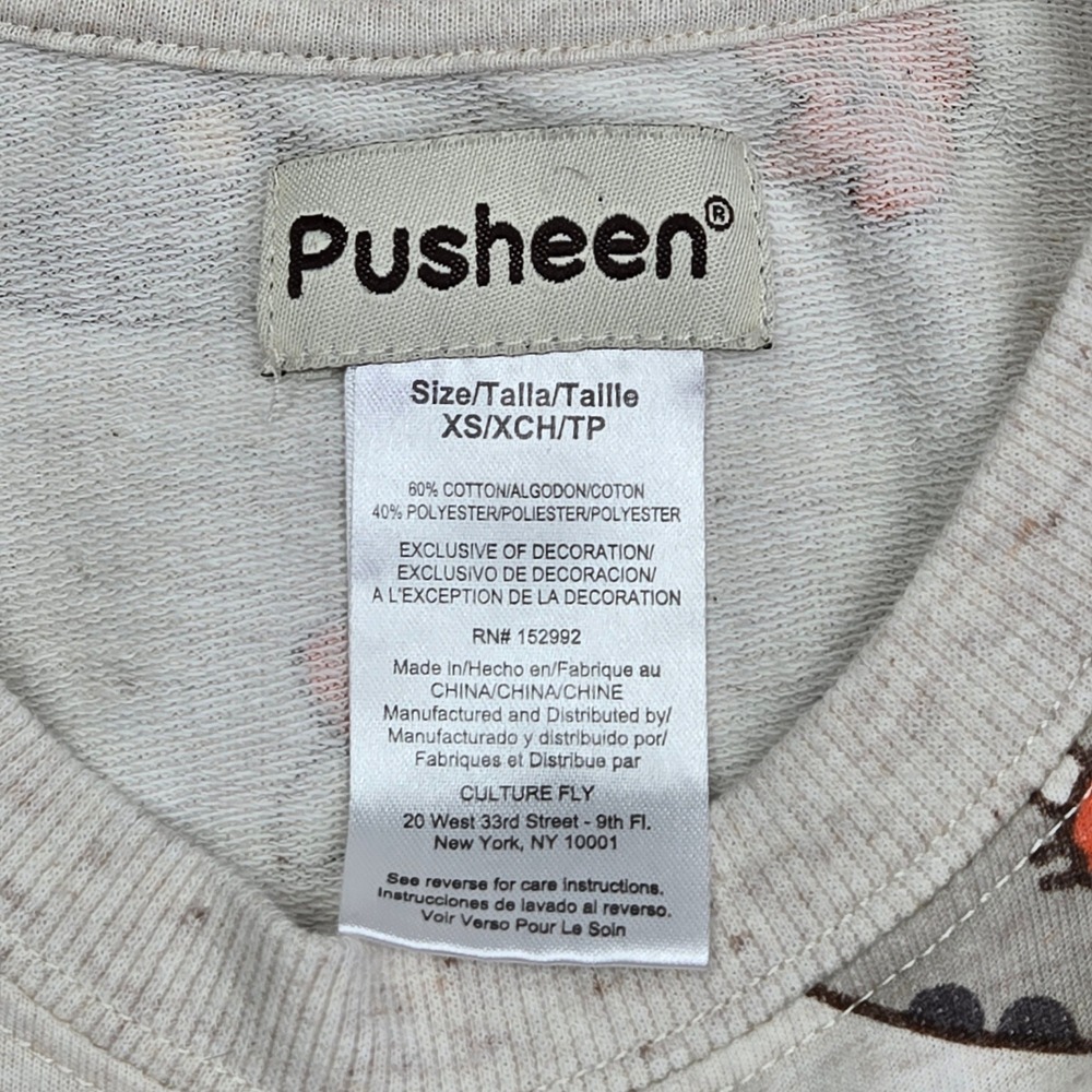 Pusheen Womens XS Sweatshirt Gray Autumn Fall Mushroom Acorn All Over Print - Picture 4 of 10